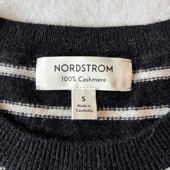 Nordstrom Sweaters - Nordstrom 100% Cashmere Preppy Striped Crewneck Sweater Black White Womens Small